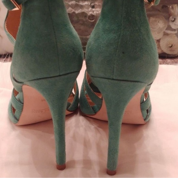 Zara Basic Green Suede Caged Ankle Strap Sandals Size 8 - Picture 3 of 7